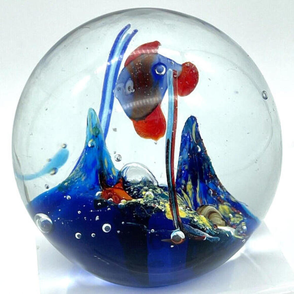 Vintage Art Glass Aquarium‎ Fish Paperweight 3" Murano Style Ocean Sea Life
